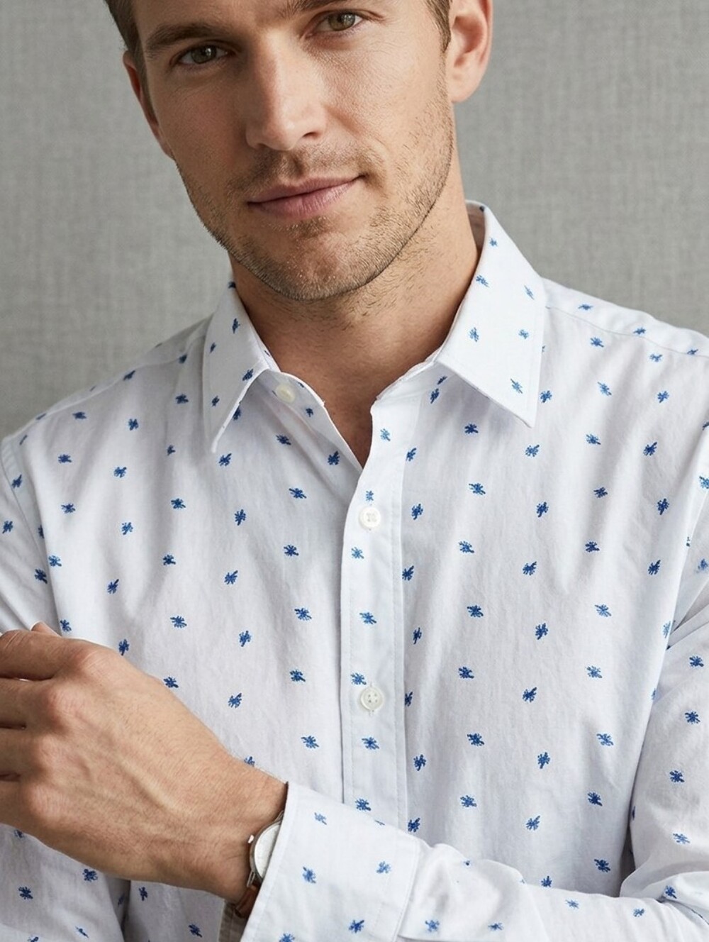 MICHAEL Michael Kors White Shirt with Blue Patterns